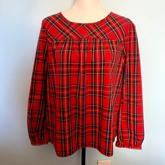 J. Crew Factory Red Tartan Cotton Poplin Top Size XXL - Picture 6 of 8